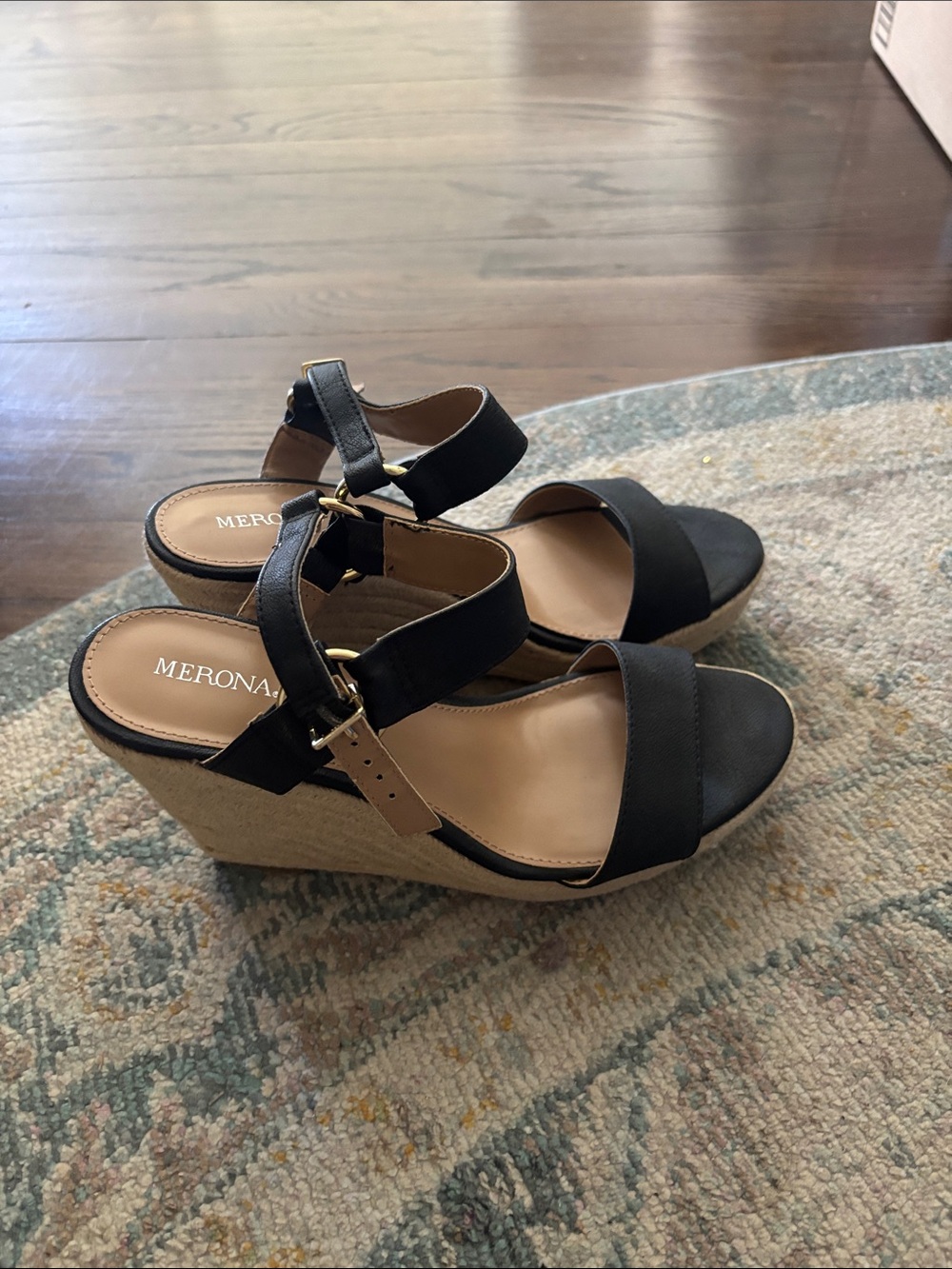 Merona Black Espadrille Wedge Sandals with Ankle Buckle